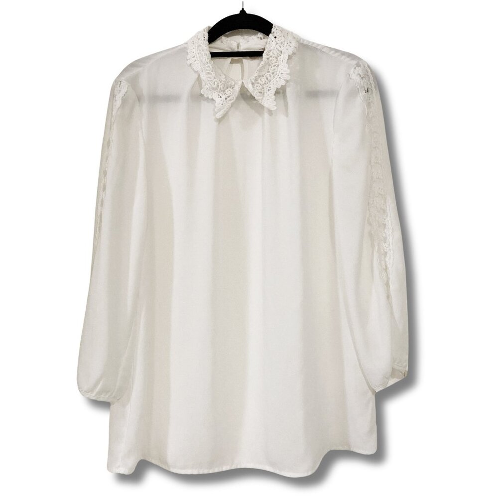 FOREVER 21 Light cream Victorian inspired blouse w/ lace collar ~ XS SMALL shirt